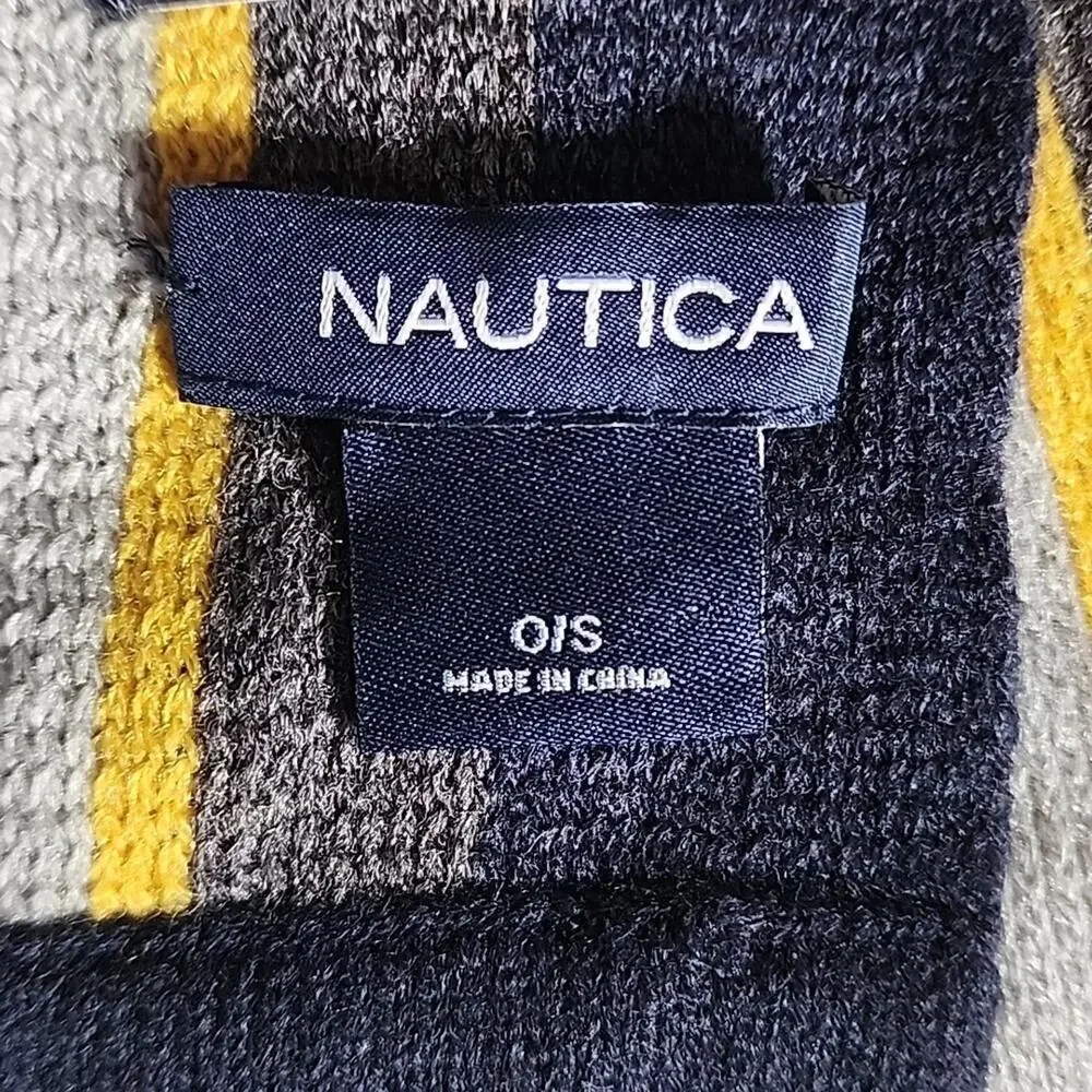 New Nautica Scarf Blue Gray Yellow Rectangle